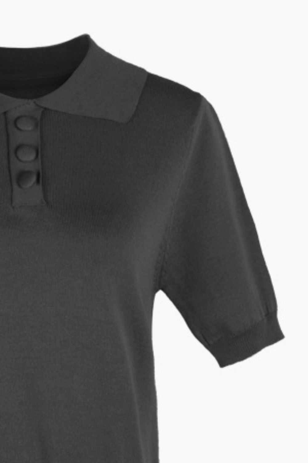 Buttoned Collared Neck Short Sleeve Knit Top-Teresa&#39;s Fashionista LLC