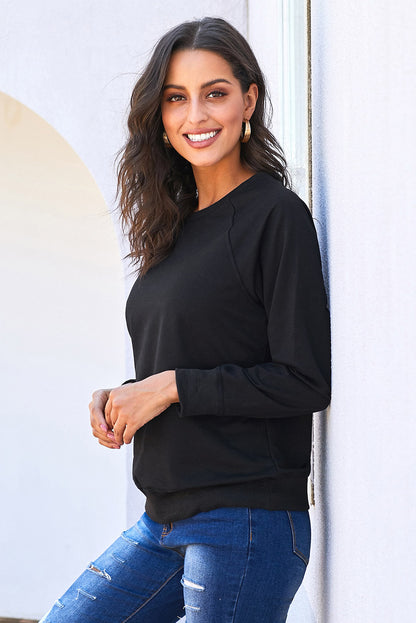 Round Neck Raglan Sleeve Exposed Seam Sweatshirt-Teresa&#39;s Fashionista LLC