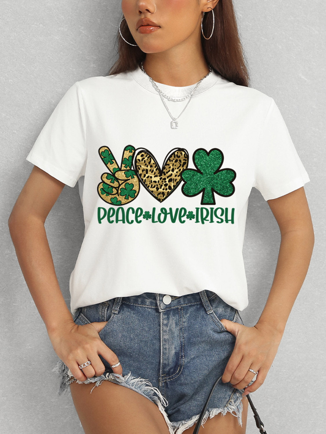 PEACE LOVE IRISH Round Neck Short Sleeve T-Shirt-Teresa&#39;s Fashionista LLC