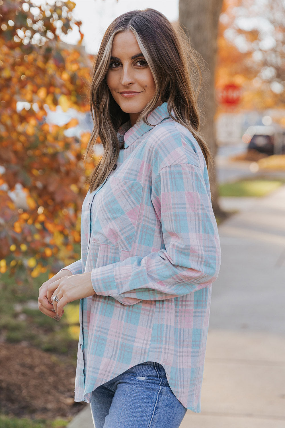 Plaid Button-Up Dropped Shoulder Shirt-Teresa&#39;s Fashionista LLC