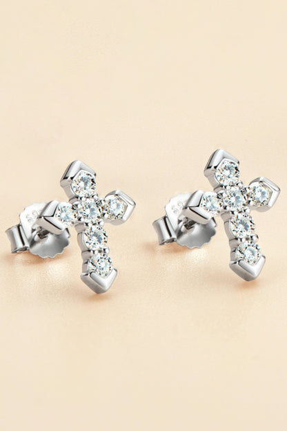 Moissanite Cross Stud Earrings-Teresa&#39;s Fashionista LLC