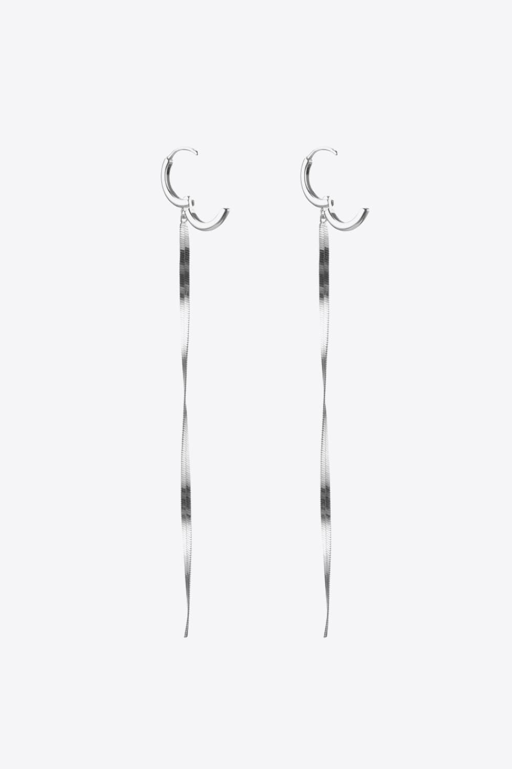 925 Sterling Silver Long Snake Chain Earrings-Teresa&#39;s Fashionista LLC