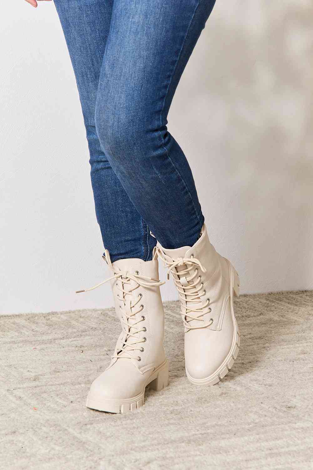 East Lion Corp Zip Back Lace-up Front Combat Boots-Teresa&#39;s Fashionista LLC