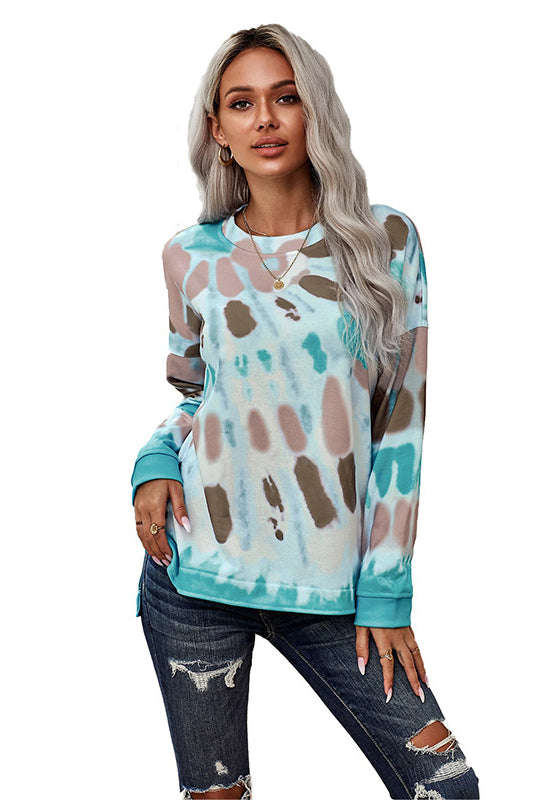 Tie-Dye Side Slit Long Sleeve Top-Teresa&#39;s Fashionista LLC