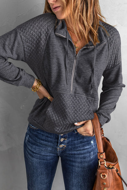 Quilted Half-Zip Sweatshirt with Pocket-Teresa&#39;s Fashionista LLC