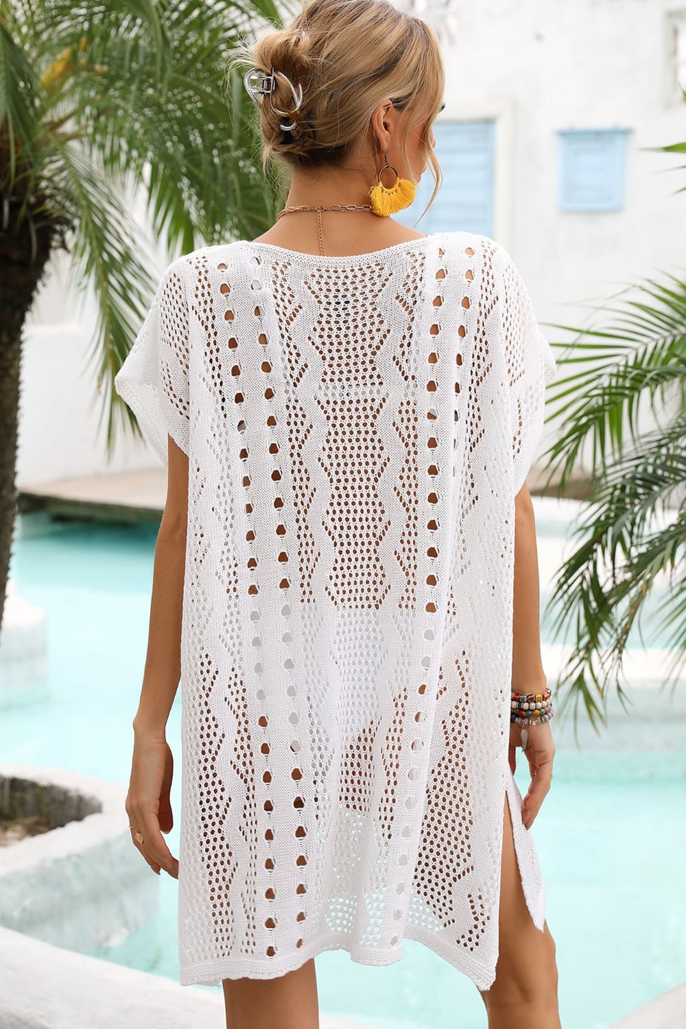 Openwork Plunge Dolman Sleeve Cover-Up Dress-Teresa&#39;s Fashionista LLC