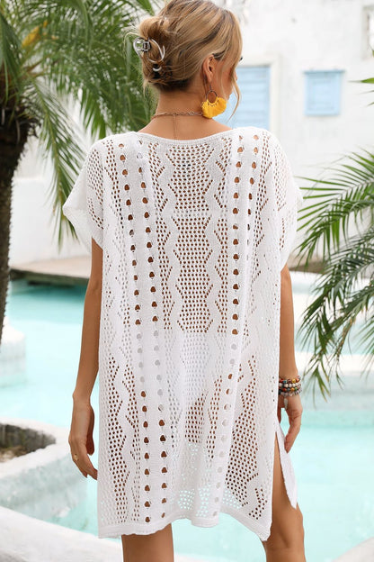 Openwork Plunge Dolman Sleeve Cover-Up Dress-Teresa&#39;s Fashionista LLC