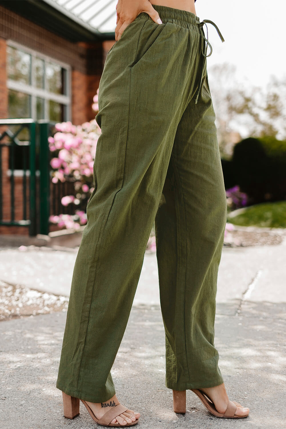 Drawstring Elastic Waist Pants with Pockets-Teresa&#39;s Fashionista LLC