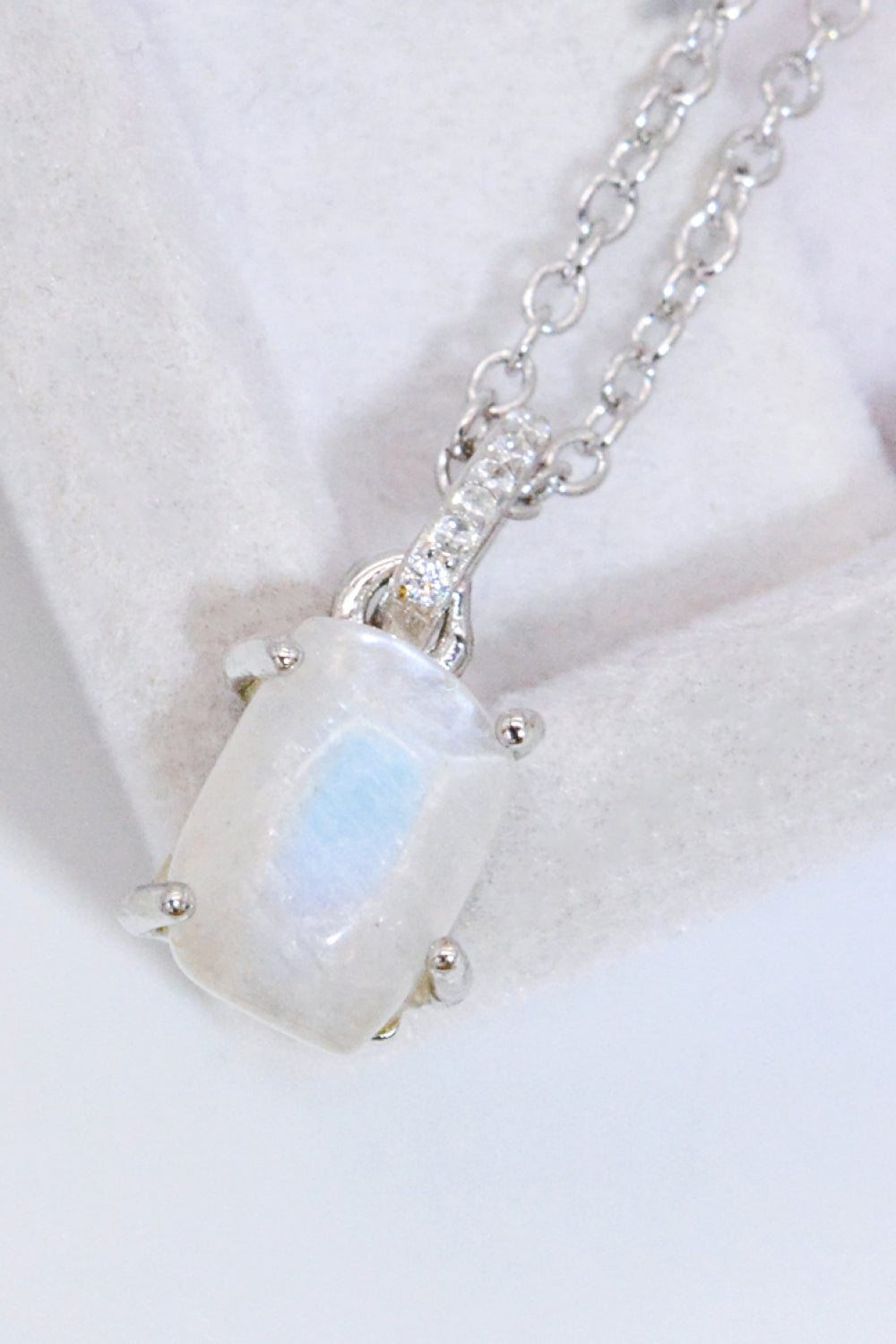 Natural Moonstone 4-Prong Pendant Necklace-Teresa&#39;s Fashionista LLC