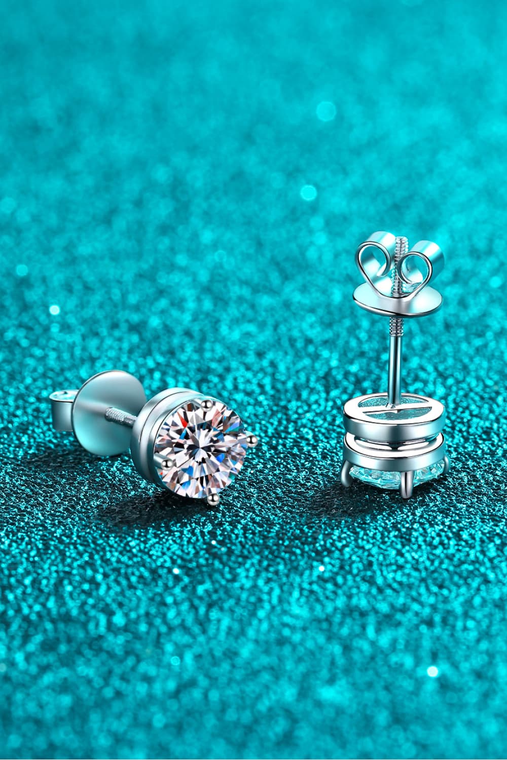 2 Carat Moissanite Rhodium-Plated Stud Earrings-Teresa&#39;s Fashionista LLC