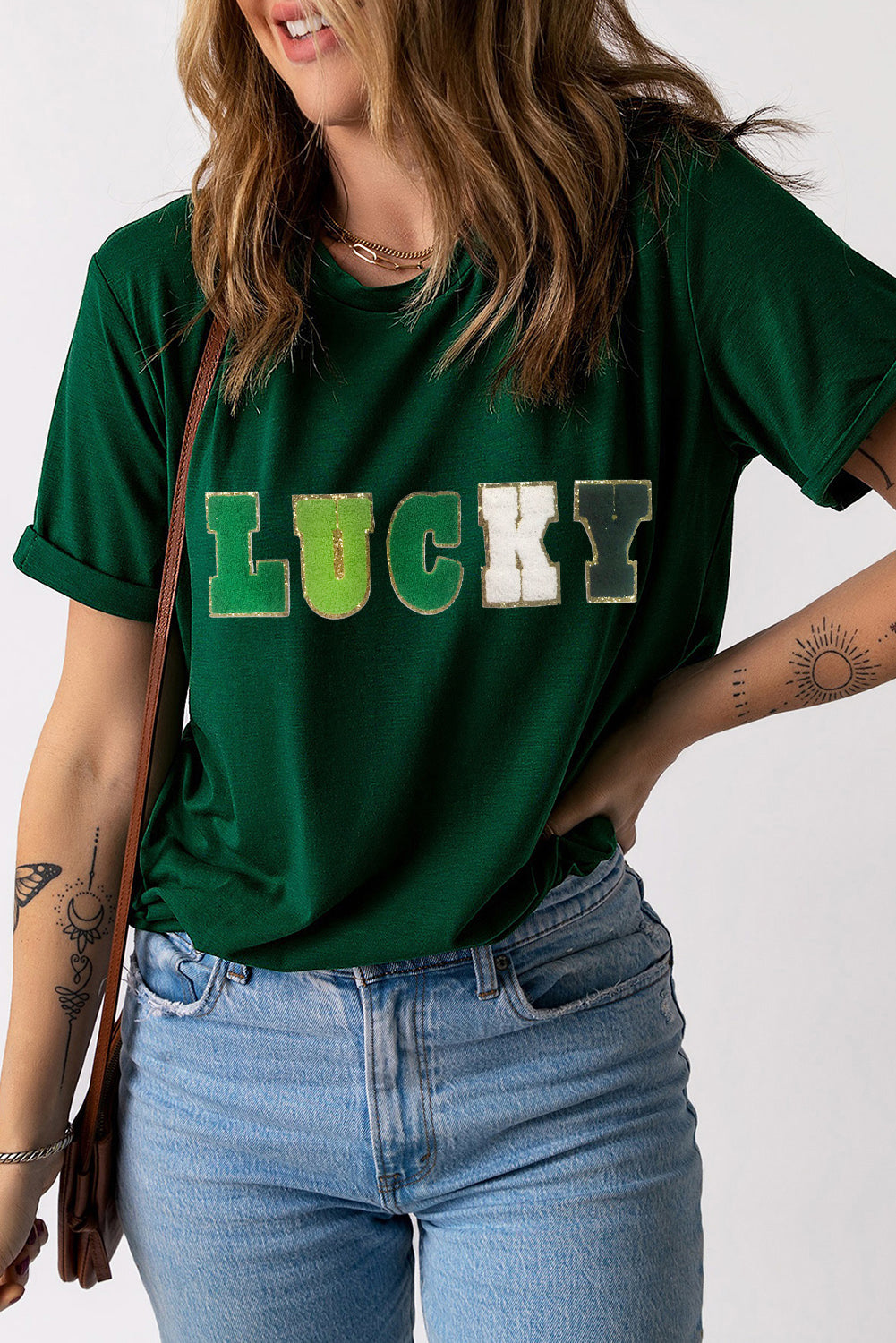 LUCKY Round Neck Short Sleeve T-Shirt-Teresa&#39;s Fashionista LLC