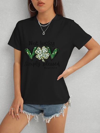 Lucky Clover Round Neck Short Sleeve T-Shirt-Teresa&#39;s Fashionista LLC