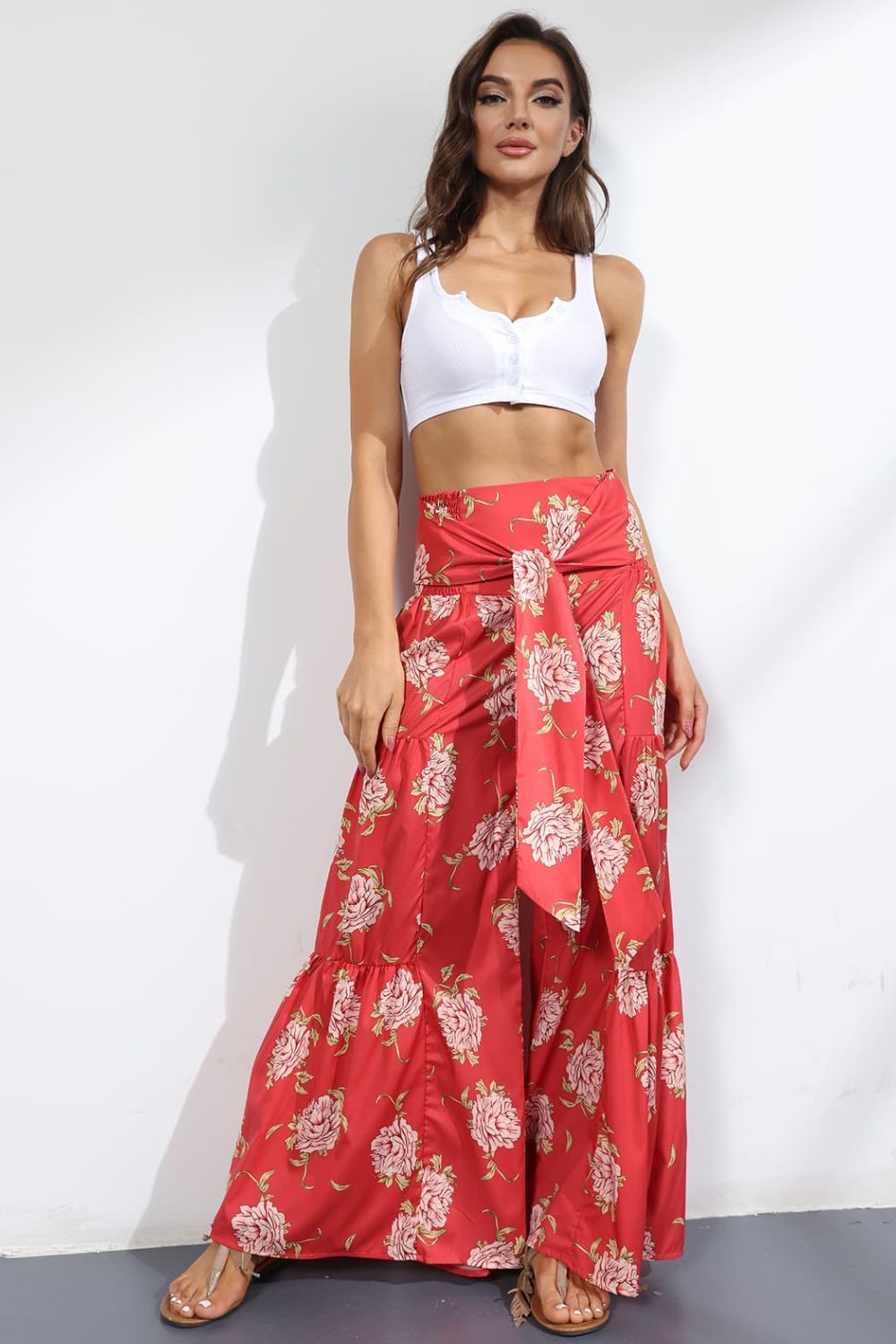 Printed High-Rise Tied Culottes-Teresa&#39;s Fashionista LLC