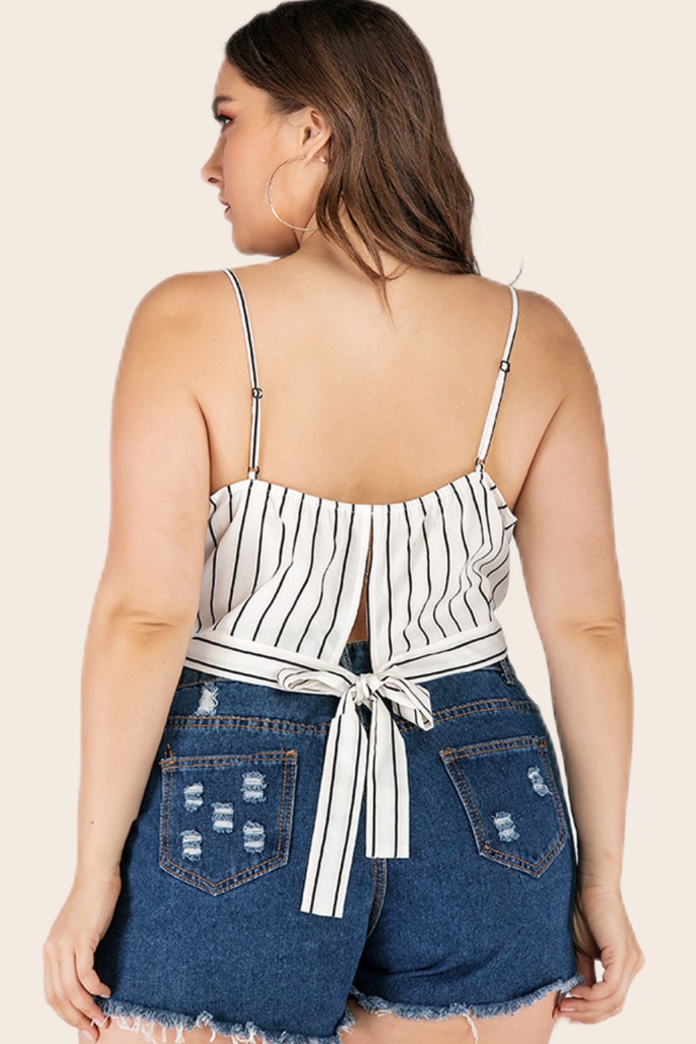 Plus Size Striped Tie-Back Cropped Cami-Teresa&#39;s Fashionista LLC