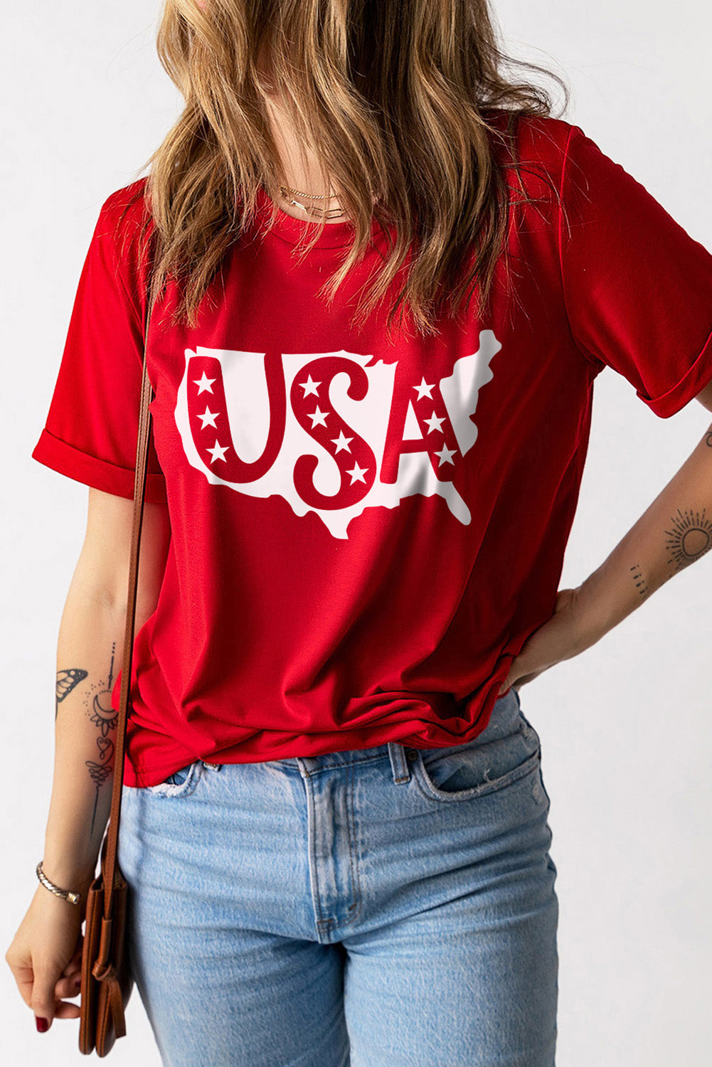 USA Graphic Round Neck T-Shirt-Teresa&#39;s Fashionista LLC