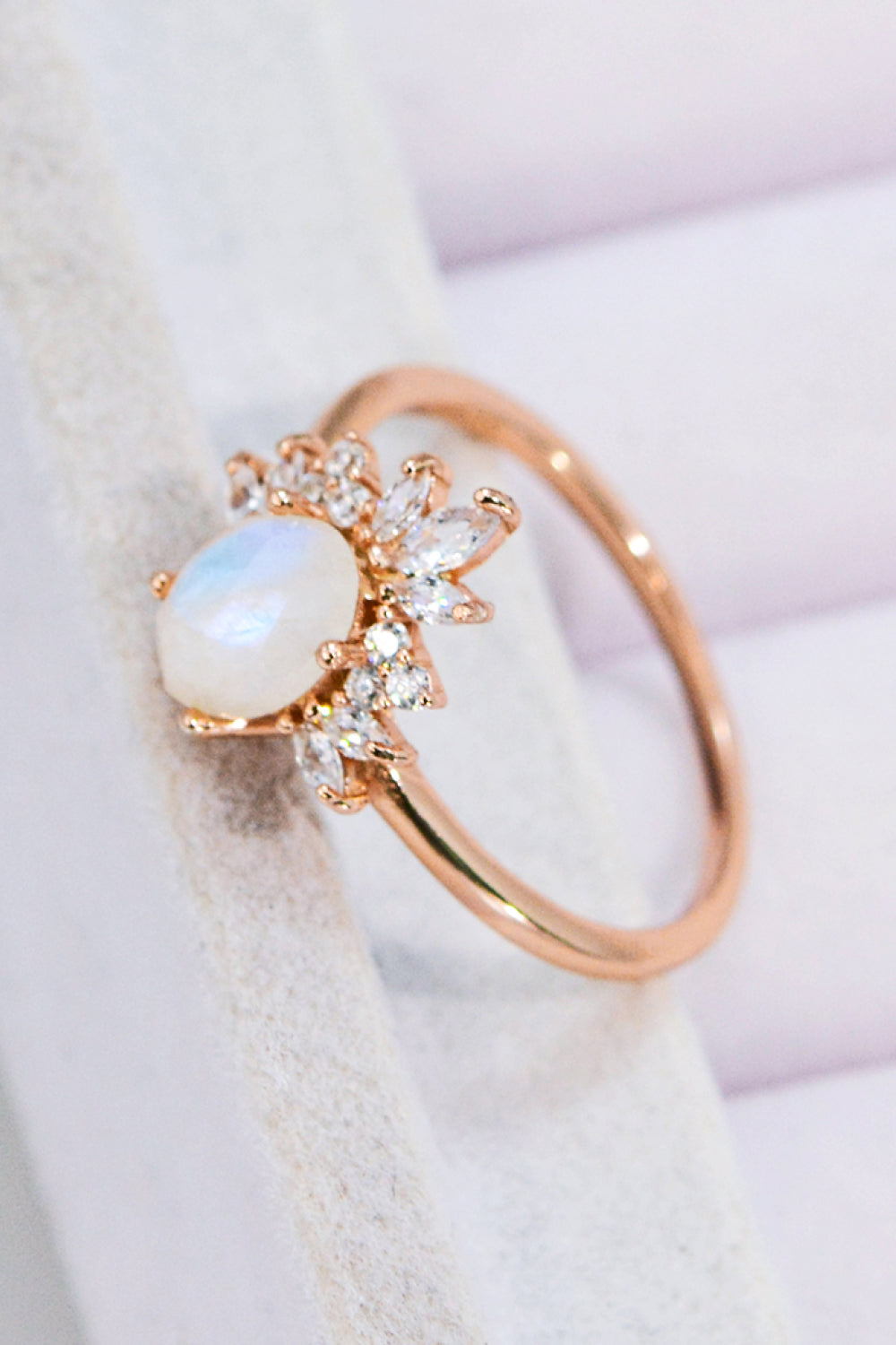 18K Rose Gold-Plated Natural Moonstone Ring-Teresa&#39;s Fashionista LLC