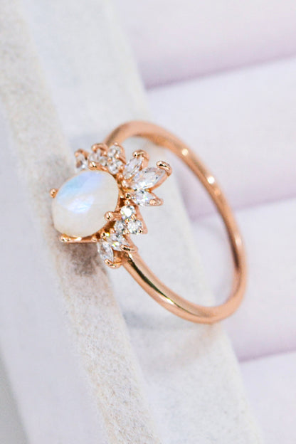 18K Rose Gold-Plated Natural Moonstone Ring-Teresa&#39;s Fashionista LLC