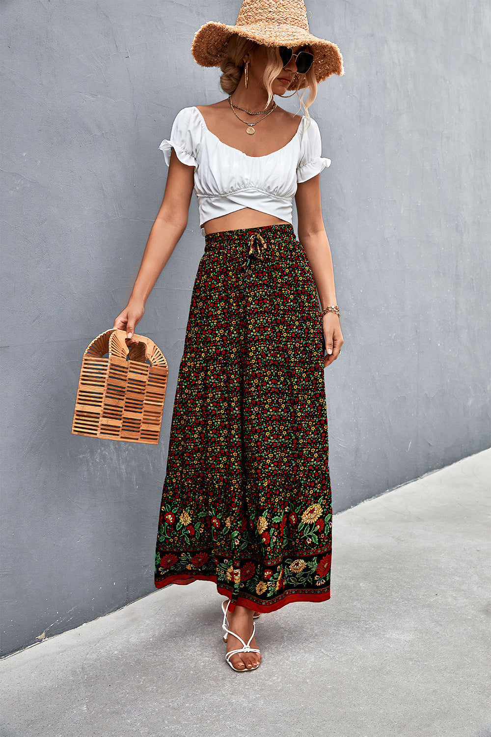 Floral Tied Maxi Skirt-Teresa&#39;s Fashionista LLC