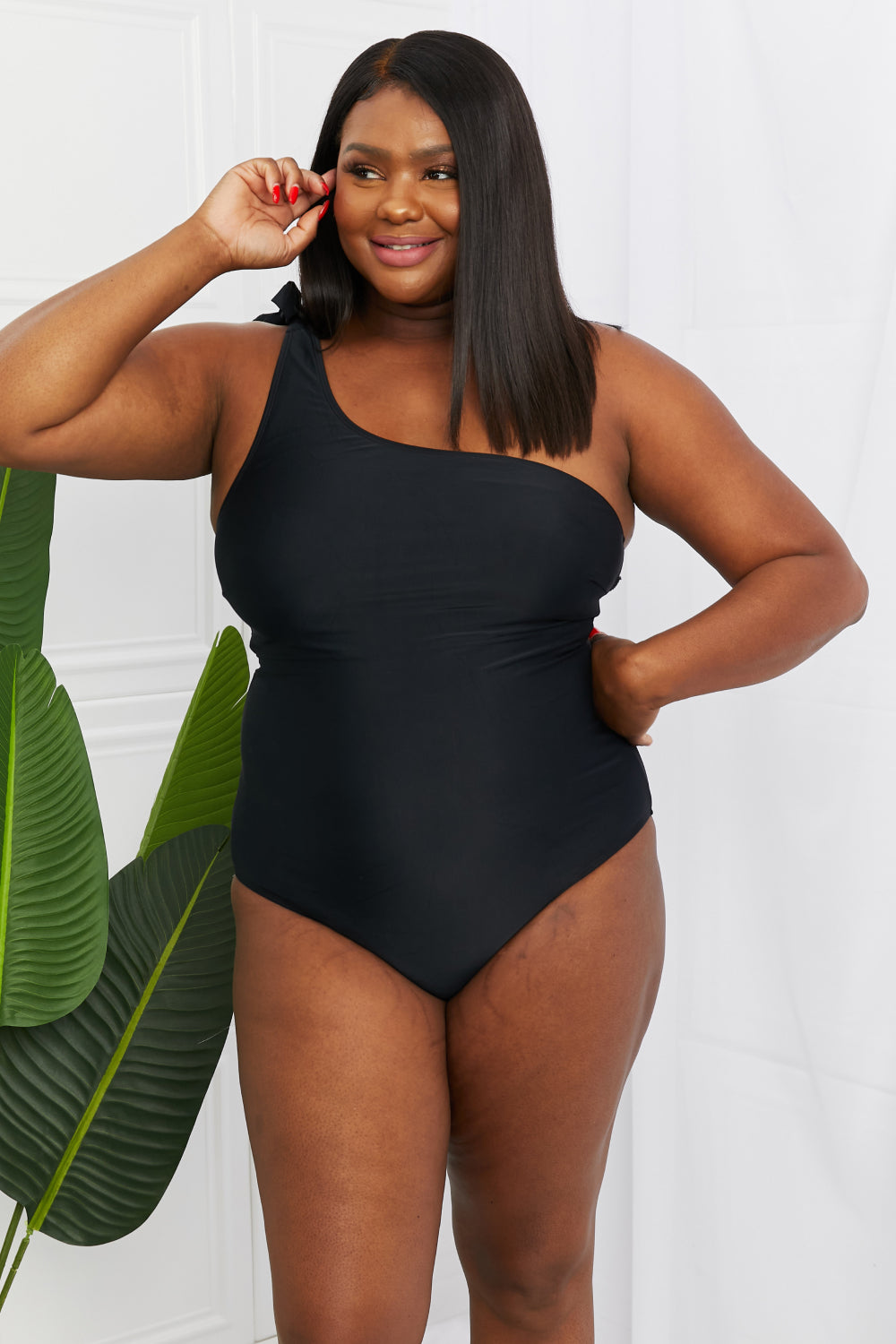 Marina West Swim Deep End One-Shoulder One-Piece Swimsuit in Black-Teresa&#39;s Fashionista LLC