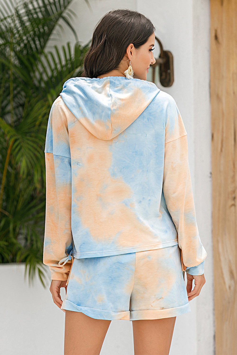 Tie-Dye Drawstring Hoodie and Shorts Set-Teresa&#39;s Fashionista LLC