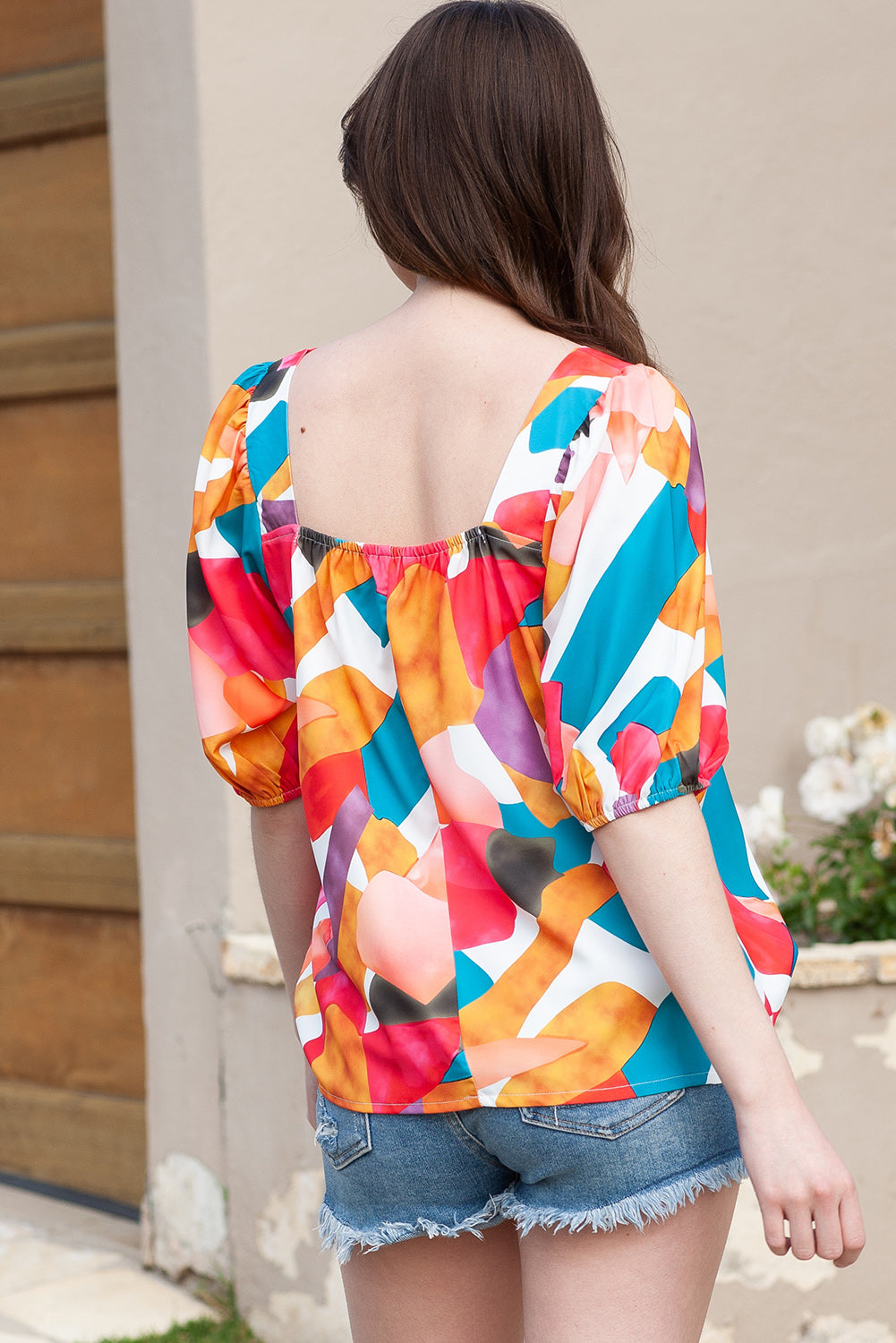 Printed Square Neck Half Sleeve Top-Teresa&#39;s Fashionista LLC