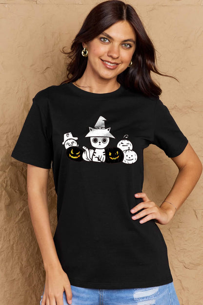 Simply Love Full Size Cat & Pumpkin Graphic Cotton T-Shirt-Teresa&#39;s Fashionista LLC