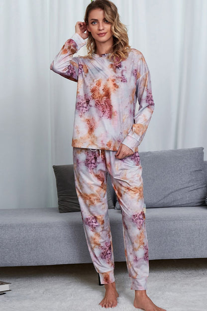 Tie-Dye Crewneck Top and Drawstring Waist Joggers Lounge Set-Teresa&#39;s Fashionista LLC