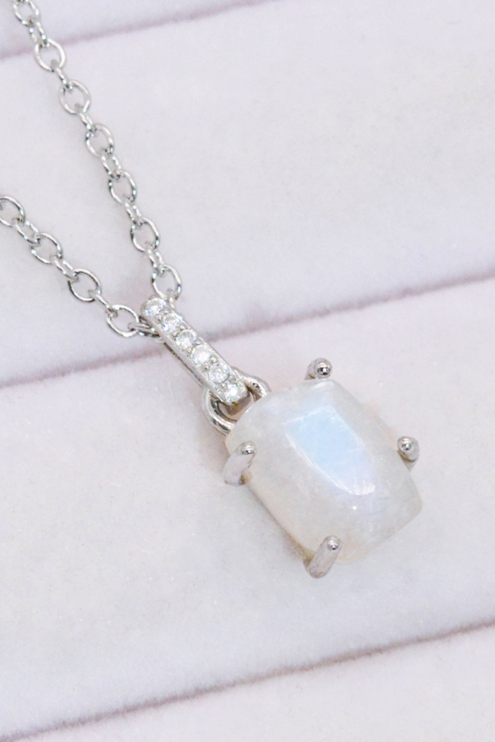 Natural Moonstone 4-Prong Pendant Necklace-Teresa&#39;s Fashionista LLC