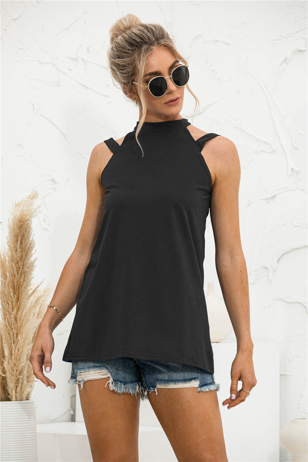 Cutout Mock Neck Tank-Teresa&#39;s Fashionista LLC