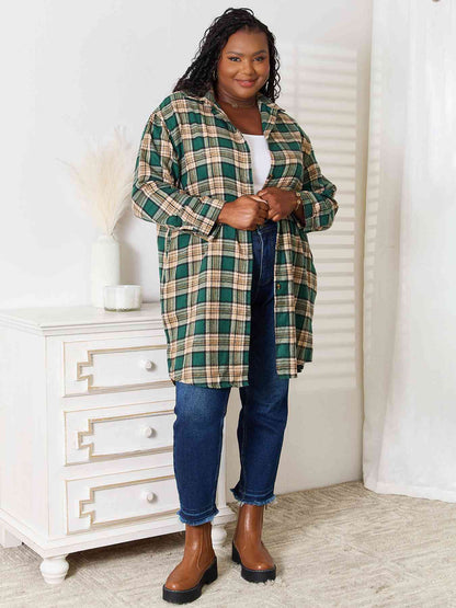 Double Take Plaid Collared Neck Long Sleeve Shirt-Teresa&#39;s Fashionista LLC