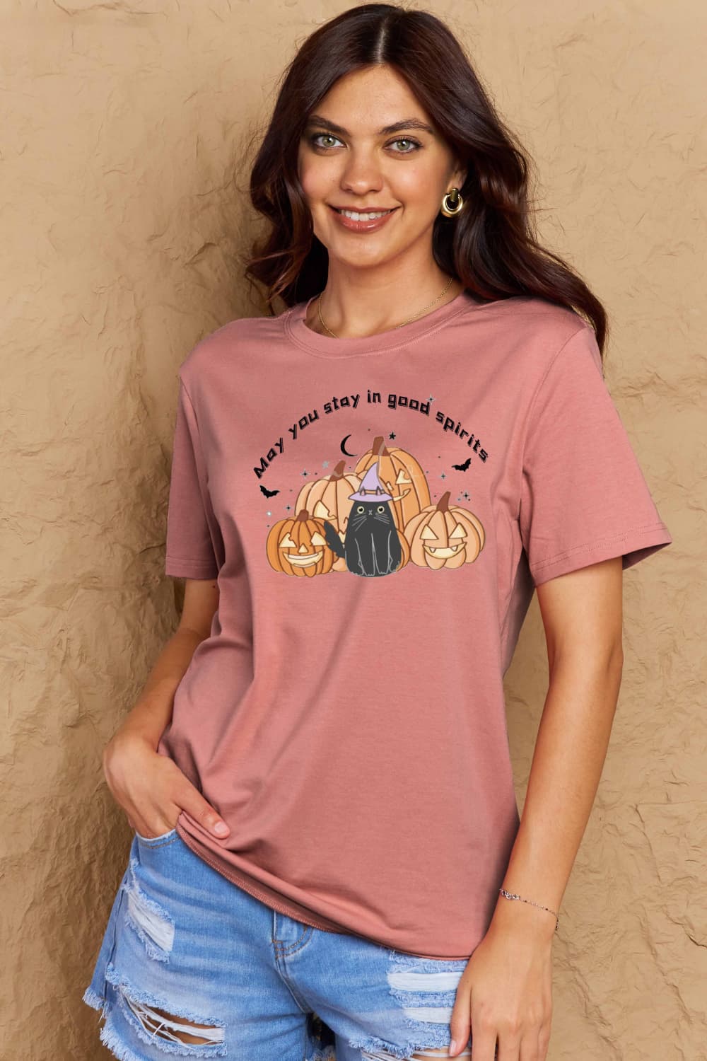 Simply Love Full Size MAY YOU STAY IN GOOD SPIRITS Graphic Cotton T-Shirt-Teresa&#39;s Fashionista LLC