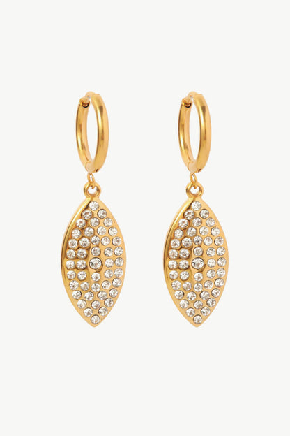 Inlaid Rhinestone Leaf Drop Earrings-Teresa&#39;s Fashionista LLC