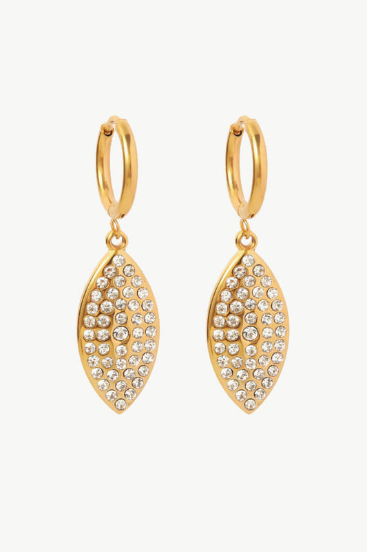 Inlaid Rhinestone Leaf Drop Earrings-Teresa&#39;s Fashionista LLC