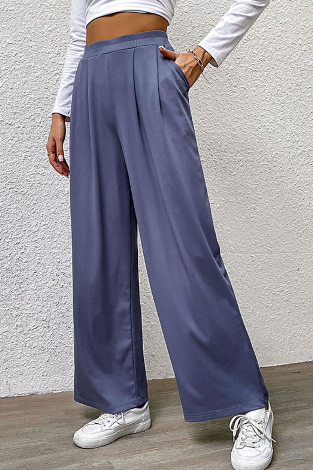 Pleated Detail Wide-Leg Pants with Pockets-Teresa&#39;s Fashionista LLC