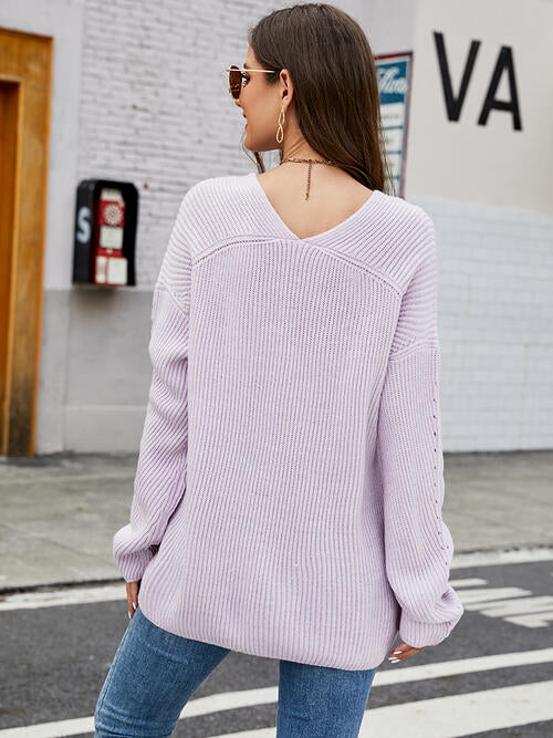 Openwork Dropped Shoulder Long Sleeve Sweater-Teresa&#39;s Fashionista LLC