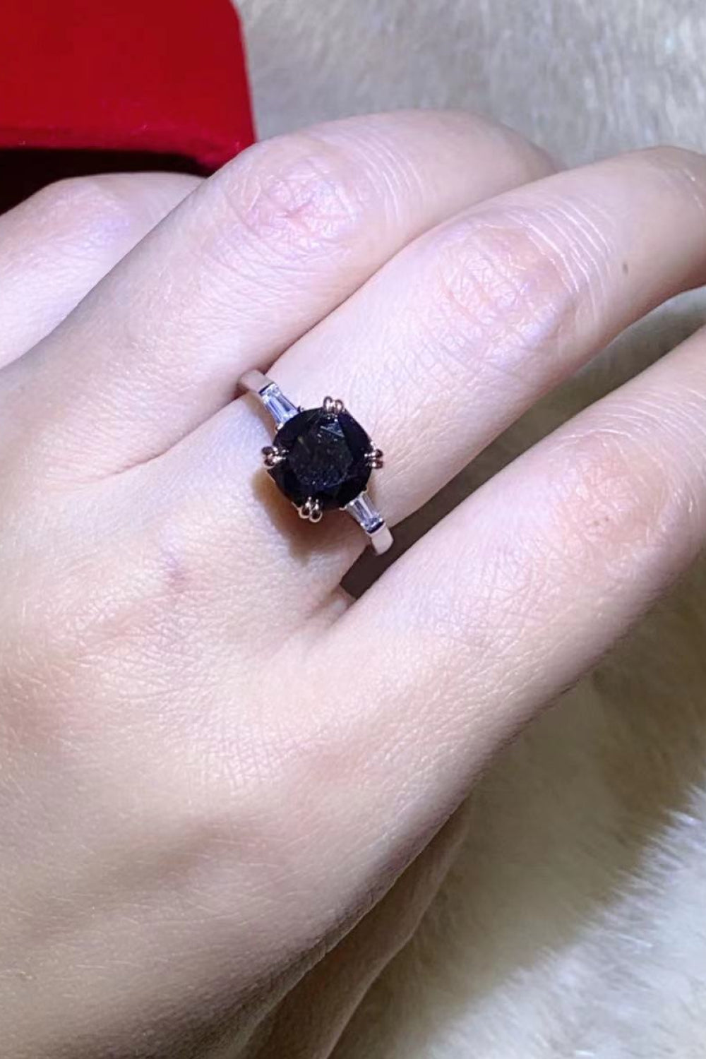 2 Carat Black Moissanite Platinum-Plated Ring-Teresa&#39;s Fashionista LLC