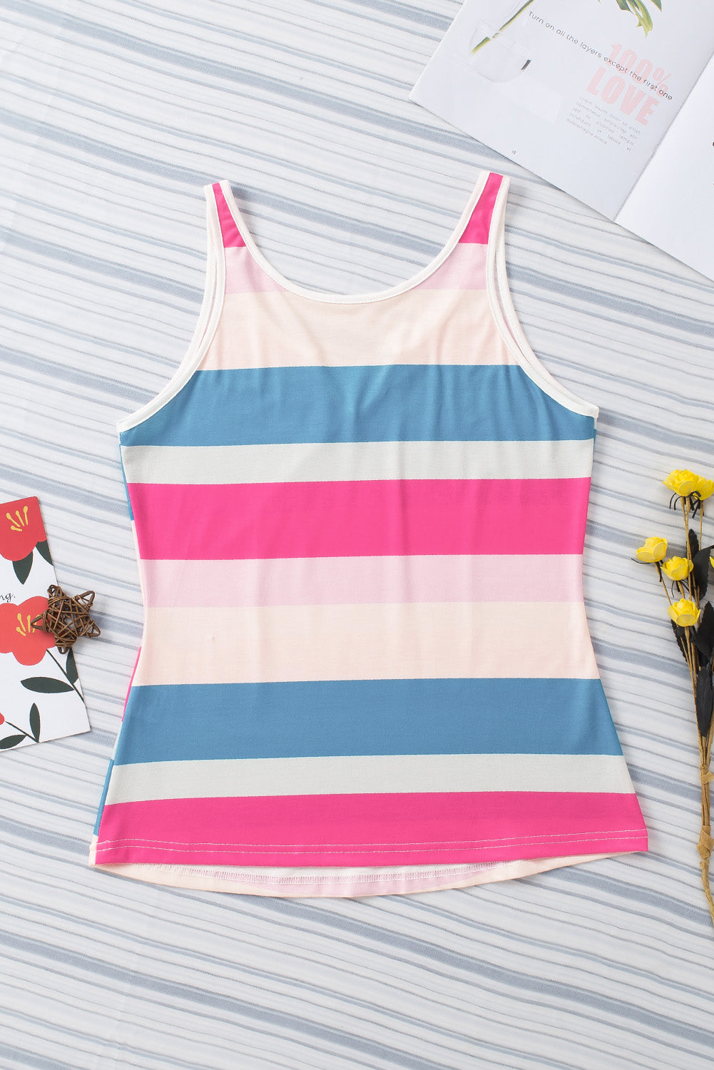 Striped Notched Neck Tank-Teresa&#39;s Fashionista LLC