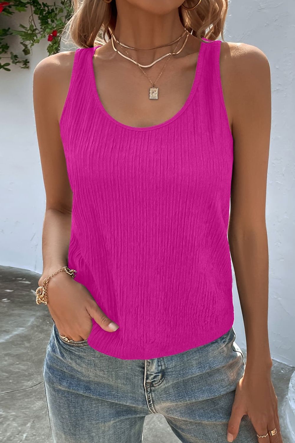 Textured Scoop Neck Tank-Teresa&#39;s Fashionista LLC