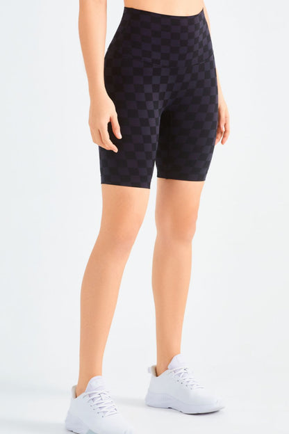 Checkered Wide Waistband Biker Shorts-Teresa&#39;s Fashionista LLC