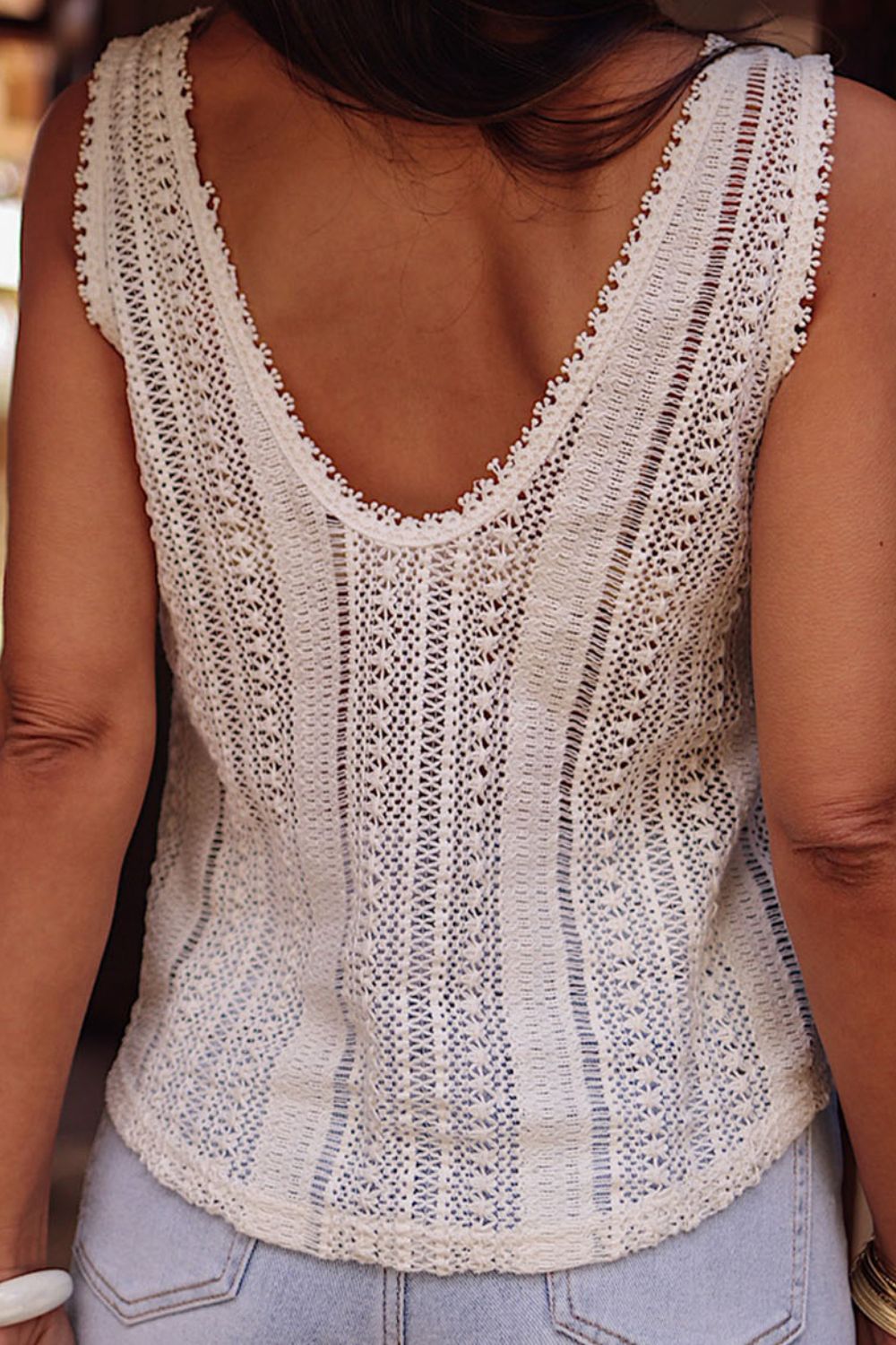 Crochet Deep V Openwork Tank-Teresa&#39;s Fashionista LLC