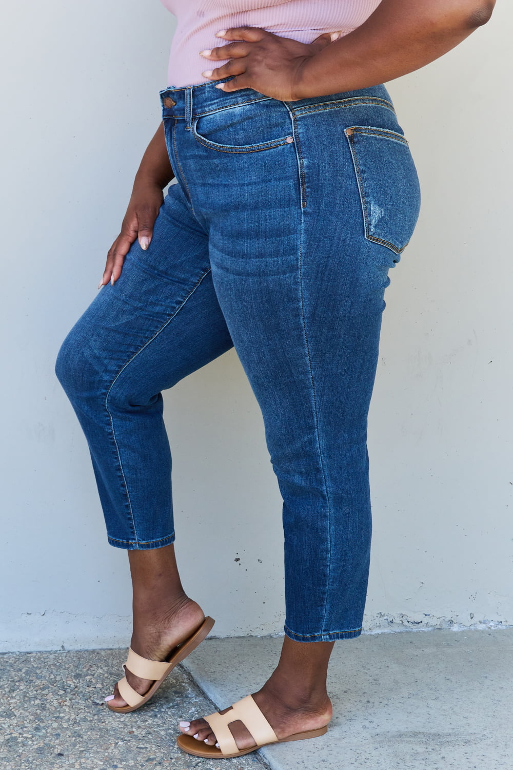 Judy Blue Aila Short Full Size Mid Rise Cropped Relax Fit Jeans-Teresa&#39;s Fashionista LLC