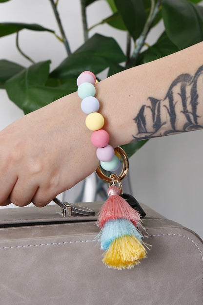 Silica Gel Bead Wristlet Keychain with Layered Tassels-Teresa&#39;s Fashionista LLC