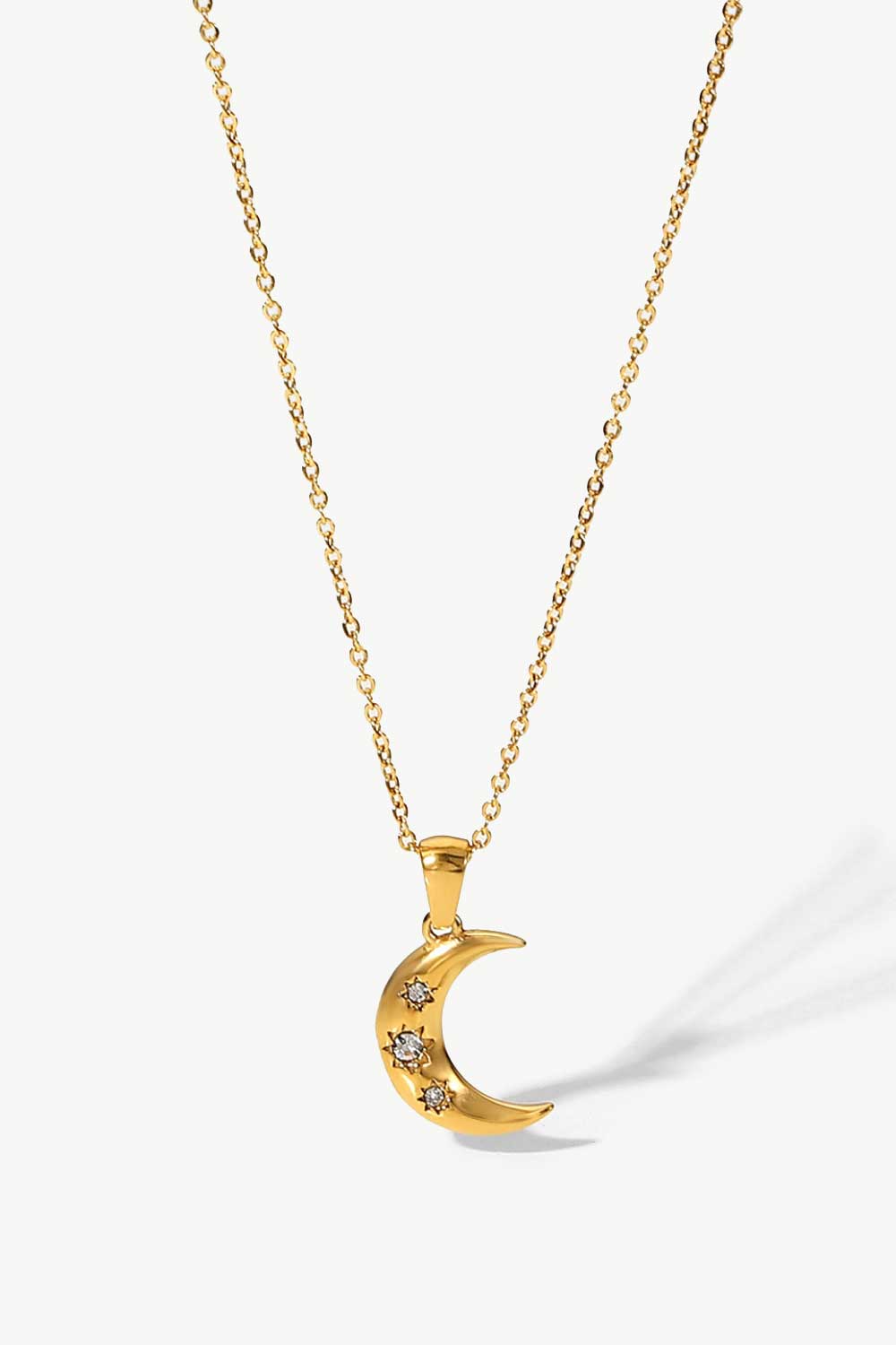 18K Gold Plated Inlaid Zircon Moon Pendant Necklace-Teresa&#39;s Fashionista LLC