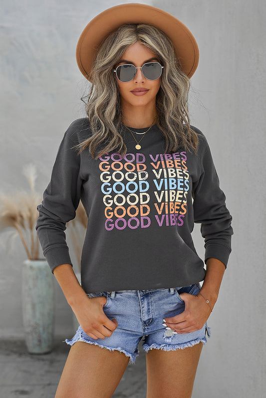 GOOD VIBES Graphic Sweatshirt-Teresa&#39;s Fashionista LLC