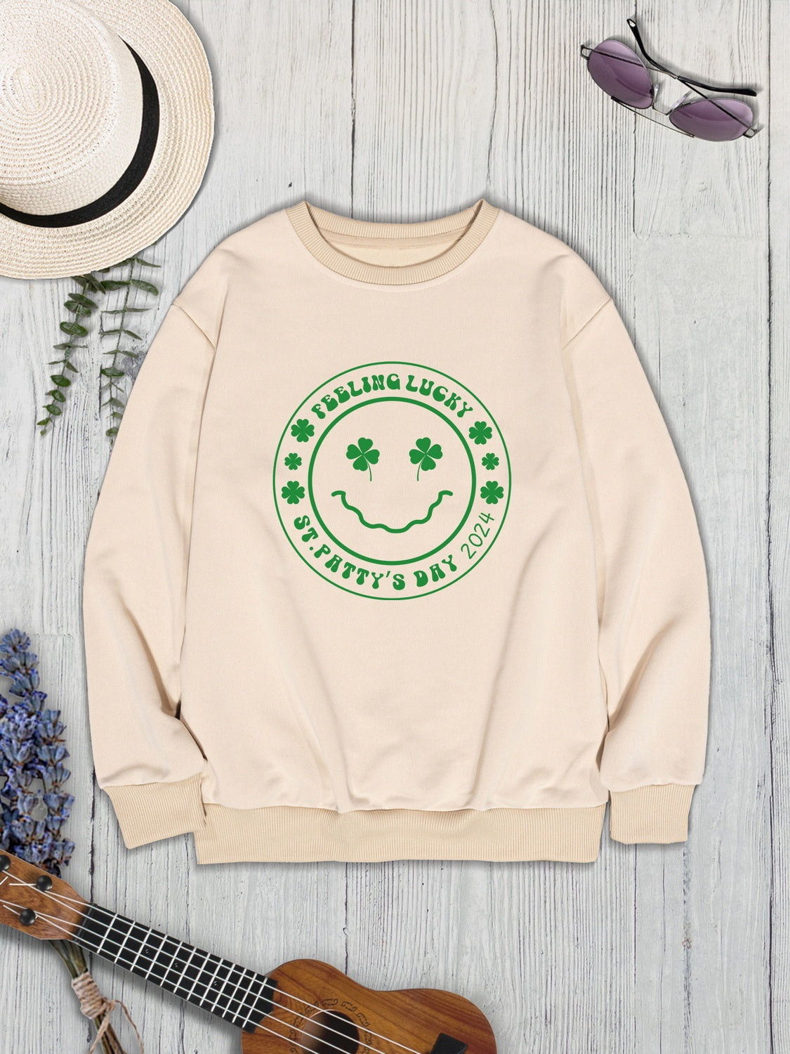 FEELING LUCKY ST. PATRICK'S DAY 2024 Round Neck Sweatshirt-Teresa&#39;s Fashionista LLC