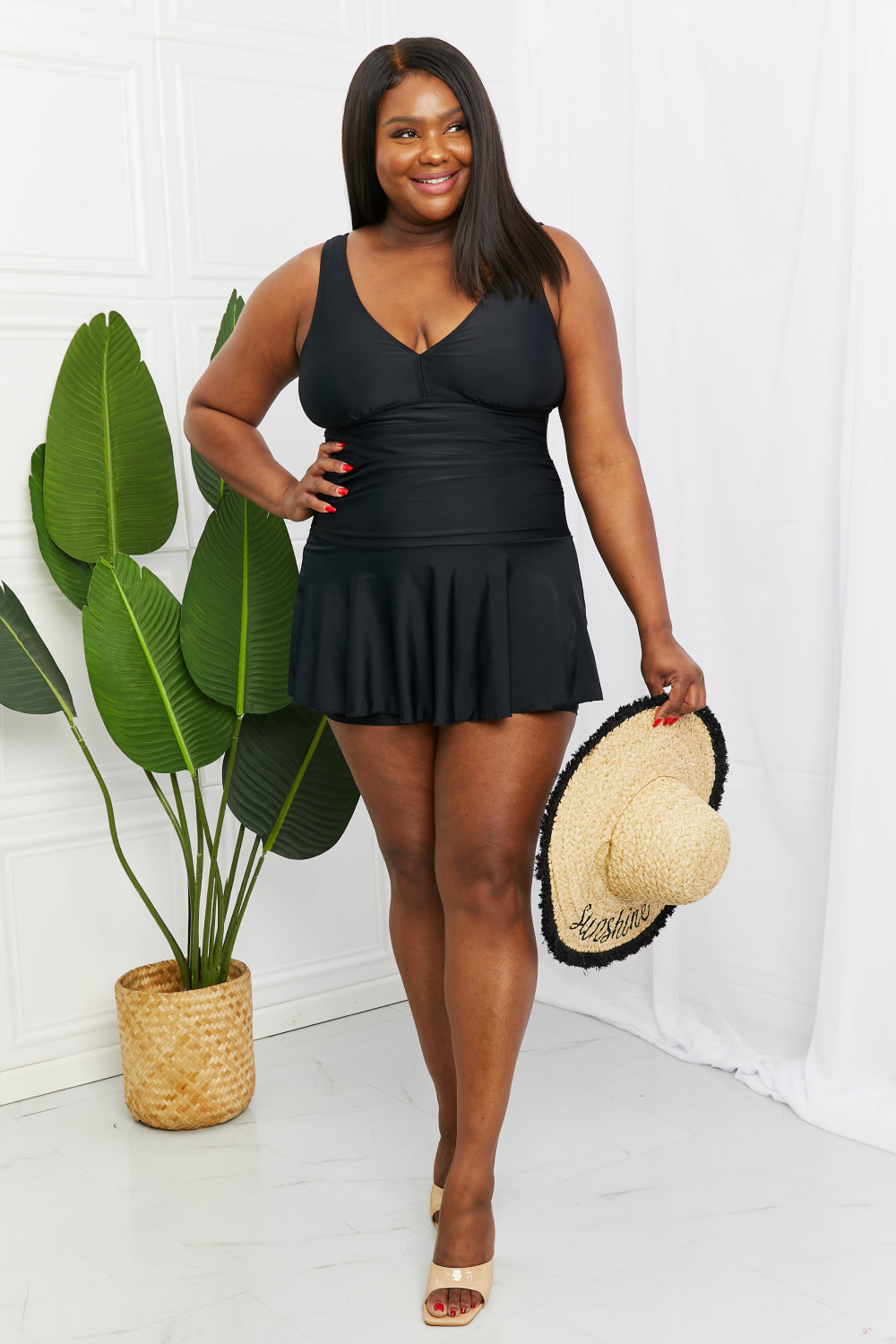 Marina West Swim Full Size Clear Waters Swim Dress in Black-Teresa&#39;s Fashionista LLC