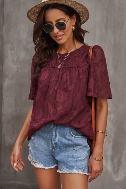 Round Neck Puff Sleeve Blouse-Teresa&#39;s Fashionista LLC