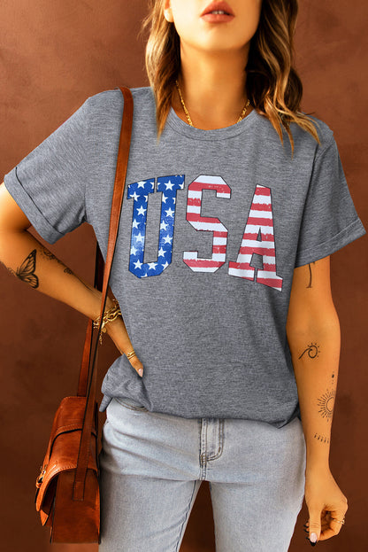 USA Graphic Round Neck Tee-Teresa&#39;s Fashionista LLC