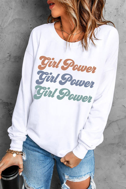 GIRL POWER Graphic Dropped Shoulder Sweatshirt-Teresa&#39;s Fashionista LLC