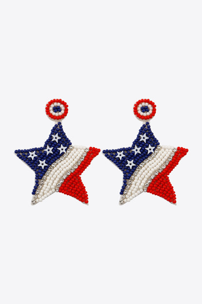 US Flag Beaded Star Earrings-Teresa&#39;s Fashionista LLC